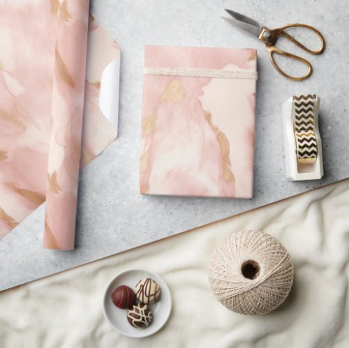 Blush Pink Cream White Gold Cowhide Wrapping Paper