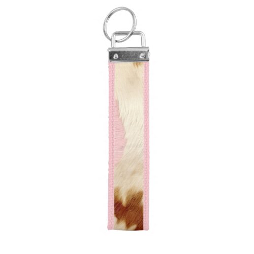 Blush Pink Cream White Gold Cowhide Wrist Keychain