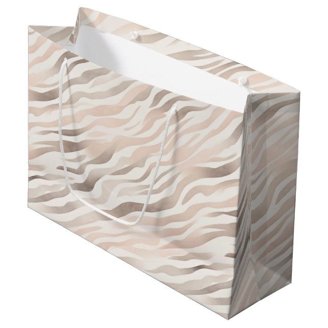 Blush Pink Cream Zebra Animal Birthday Large Gift Bag (Front Angled)