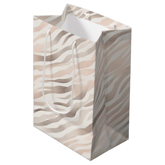 Blush Pink Cream Zebra Animal Birthday Medium Gift Bag (Front Angled)