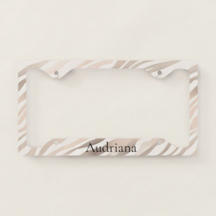 Blush Pink Cream Zebra Animal Print License Plate Frame