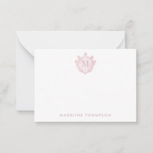 Blush Pink Crest Classic Monogram Note Card