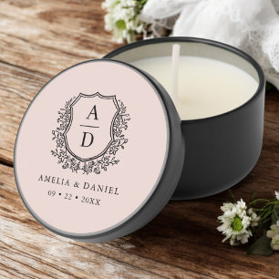 Blush Pink Crest Modern Monogram Wedding Mini Candle Favors