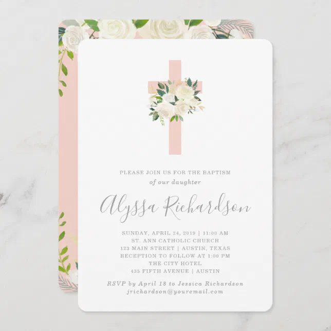 Blush Pink Cross And White Flowers 