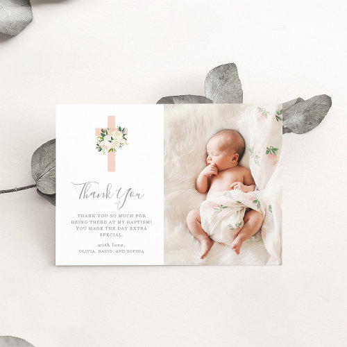 Blush Pink Cross and White Flowers | Photo Baptism