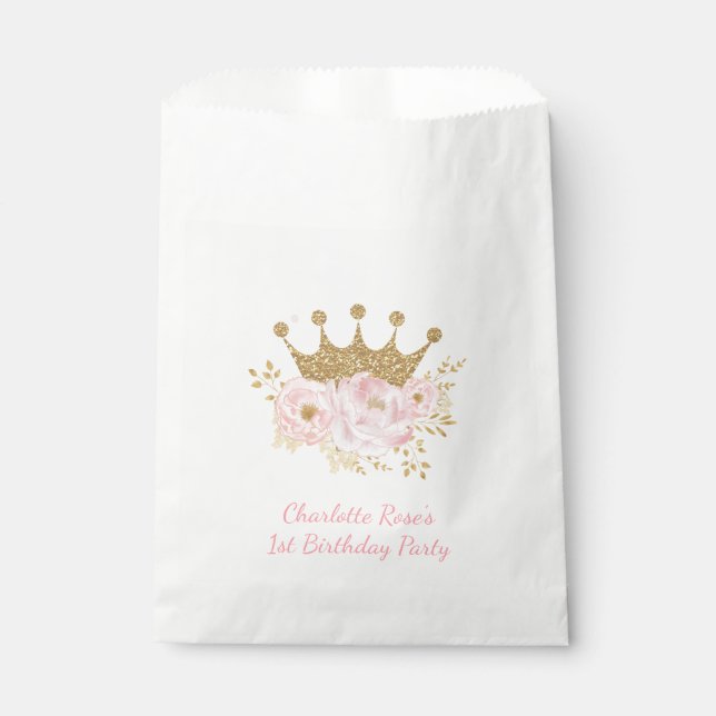 Blush Pink Crown Princess Baby Shower Birthday Favor Bag (Front)