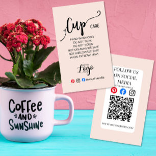 Blush Pink Cup Care Instruction Card QR Logo