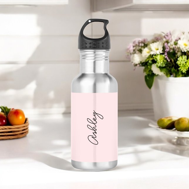 Blush Pink Cursive Text Elegant  Stainless Steel Water Bottle (Creator Uploaded)