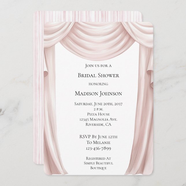 Blush Pink Curtain Invitation (Front/Back)