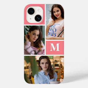 Blush Pink Custom 3 Photo Collage Monogrammed Case-Mate iPhone 14 Case