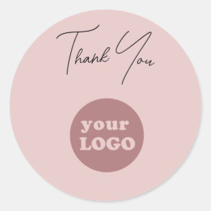 Blush Pink Custom Business Logo Thank You Classic Round Sticker