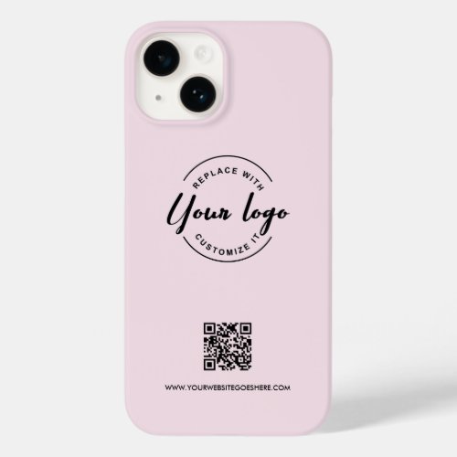 Blush Pink Custom Business Logo Website QR code  Case_Mate iPhone 14 Case