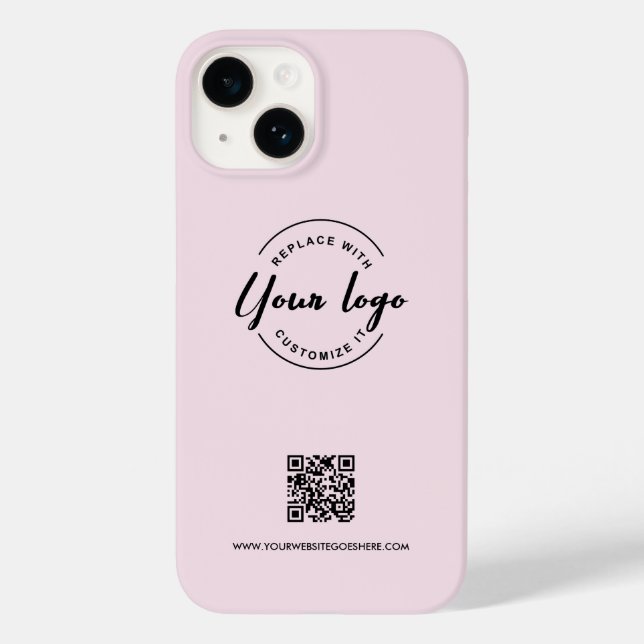 Blush Pink Custom Business Logo Website QR code  Case-Mate iPhone Case (Back)