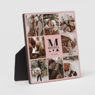Blush Pink Custom Family Photo Collage Monogram Plaque