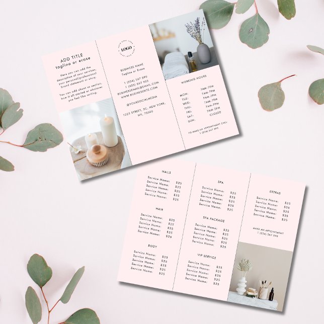 Blush Pink Custom Logo Business Trifold Brochure   (Creator Uploaded)