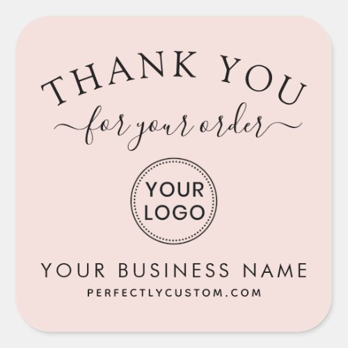 Blush pink custom logo order thank you square sticker