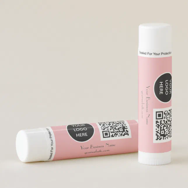Blush Pink Custom logo QR Code Modern Lip Balm Zazzle