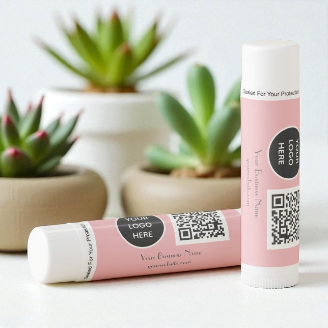 Blush Pink Custom logo QR Code Modern Lip Balm (Creator Uploaded)
