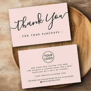 Blush pink custom logo thank you insert card