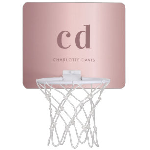 Blush pink custom monogram initials name elegant mini basketball hoop