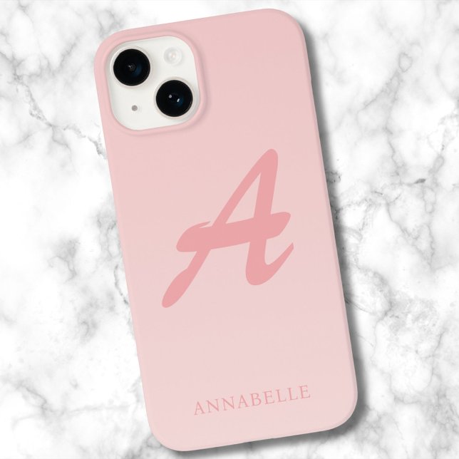 Blush Pink Custom Monogram Name  Iphone Case (Creator Uploaded)