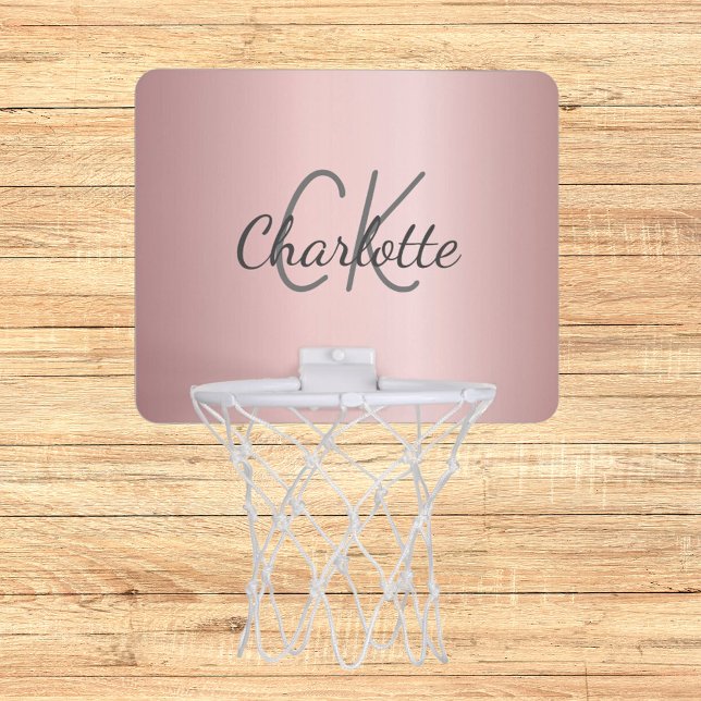 Blush pink custom monogram name metal  mini basketball hoop (Creator Uploaded)