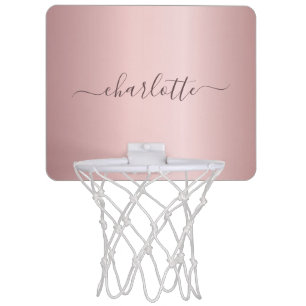 Blush pink custom monogram name metal script mini basketball hoop