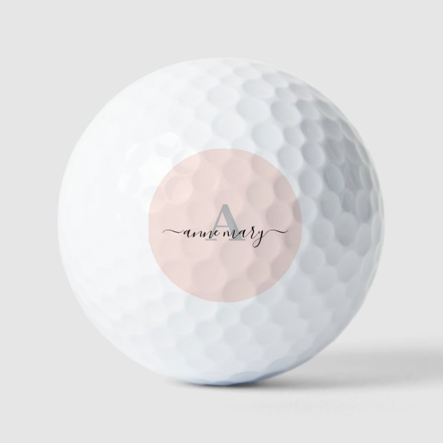 Blush Pink Custom Name Monogram Gift Favor Girly Golf Balls (Front)
