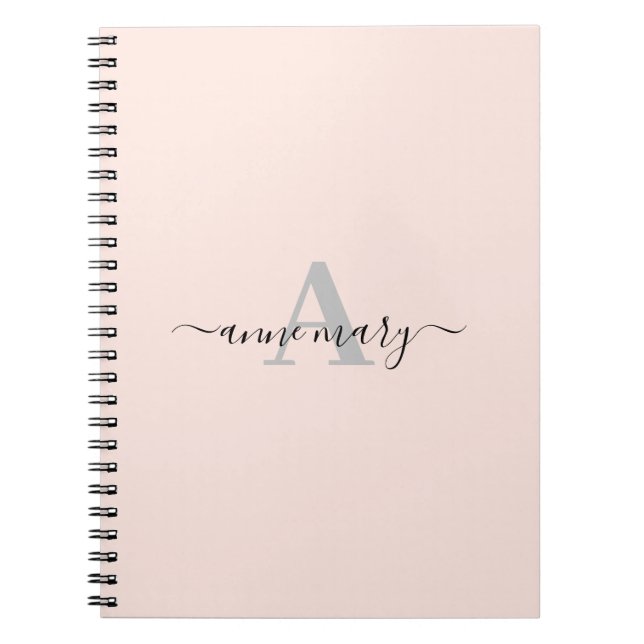Blush Pink Custom Name Monogram Gift Favor Girly Notebook (Front)