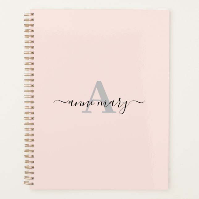 Blush Pink Custom Name Monogram Gift Favor Girly Planner (Front)