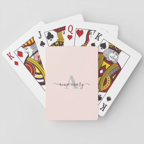 Blush Pink Custom Name Monogram Gift Favor Girly Poker Cards