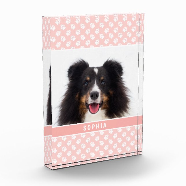 Blush Pink Custom Pet Photo With White Paws & Name (Left)