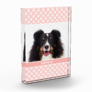 Blush Pink Custom Pet Photo With White Paws & Name Block