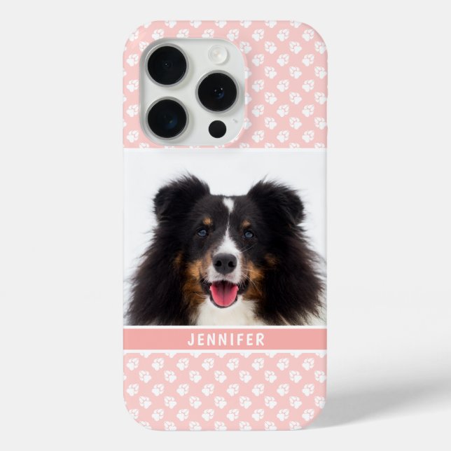 Blush Pink Custom Pet Photo With White Paws & Name Case-Mate iPhone Case (Back)