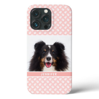 Blush Pink Custom Pet Photo With White Paws &amp; Name iPhone 13 Pro Case