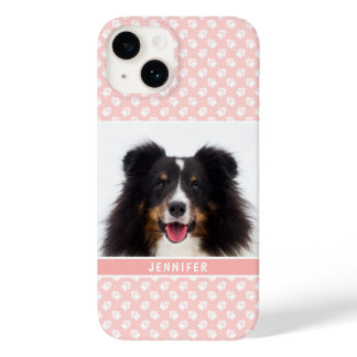 Blush Pink Custom Pet Photo With White Paws &amp; Name Case-Mate iPhone 14 Case