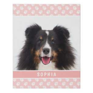 Blush Pink Custom Pet Photo With White Paws & Name Faux Canvas Print