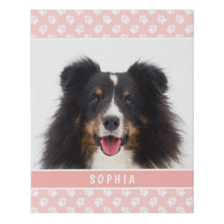 Blush Pink Custom Pet Photo With White Paws &amp; Name Faux Canvas Print