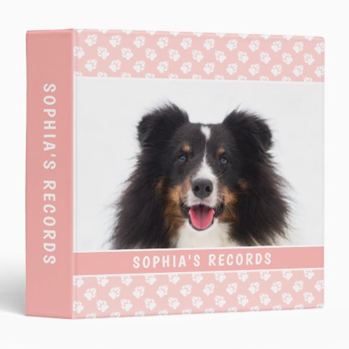 Blush Pink Custom Pet Photo With White Paws  Text 3 Ring Binder