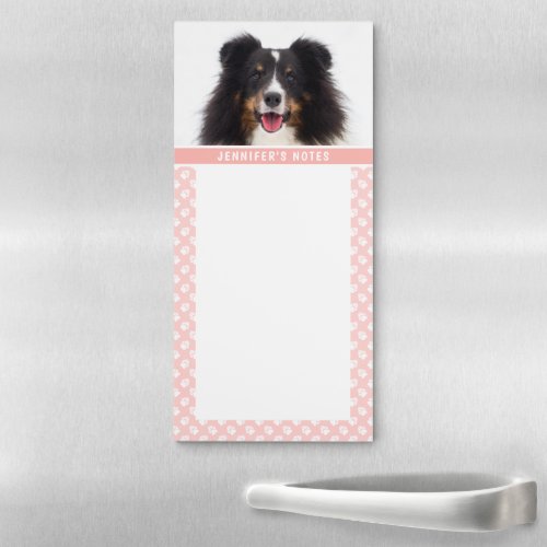 Blush Pink Custom Pet Photo With White Paws  Text Magnetic Notepad