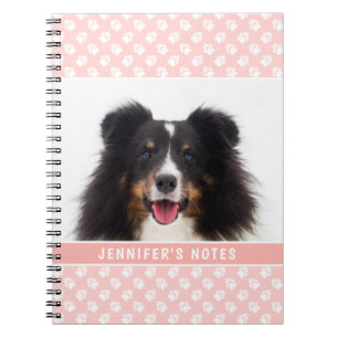 Blush Pink Custom Pet Photo With White Paws & Text Notebook
