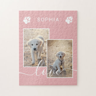 Blush Pink Custom Photo With Name &amp; Love Text Jigsaw Puzzle