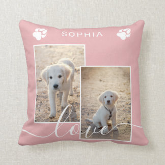 Blush Pink Custom Photo With Name &amp; Love Text Throw Pillow
