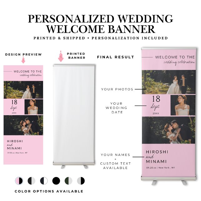 Blush Pink Custom Photos and Date Wedding Retractable Banner (Creator Uploaded)