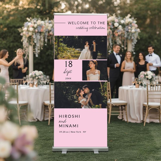 Blush Pink Custom Photos and Date Wedding Retractable Banner (Creator Uploaded)