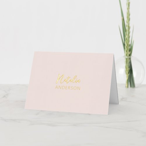 Blush Pink Custom Text  Your Name Stationery Foil Greeting Card