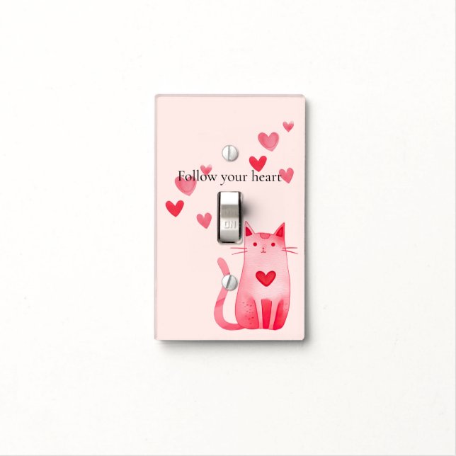 Blush Pink Cute Cat Hearts  Light Switch Cover (In Situ)