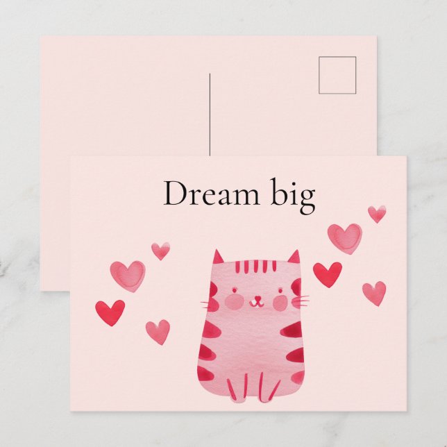 Blush Pink Cute Cat Hearts  Postcard (Front/Back)