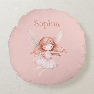 Blush Pink Cute Fairy Wings Dress Round Pillow