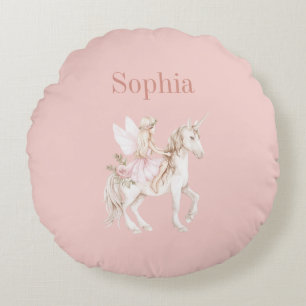 Blush Pink Cute Fairy Wings Dress Unicorn Round Pillow